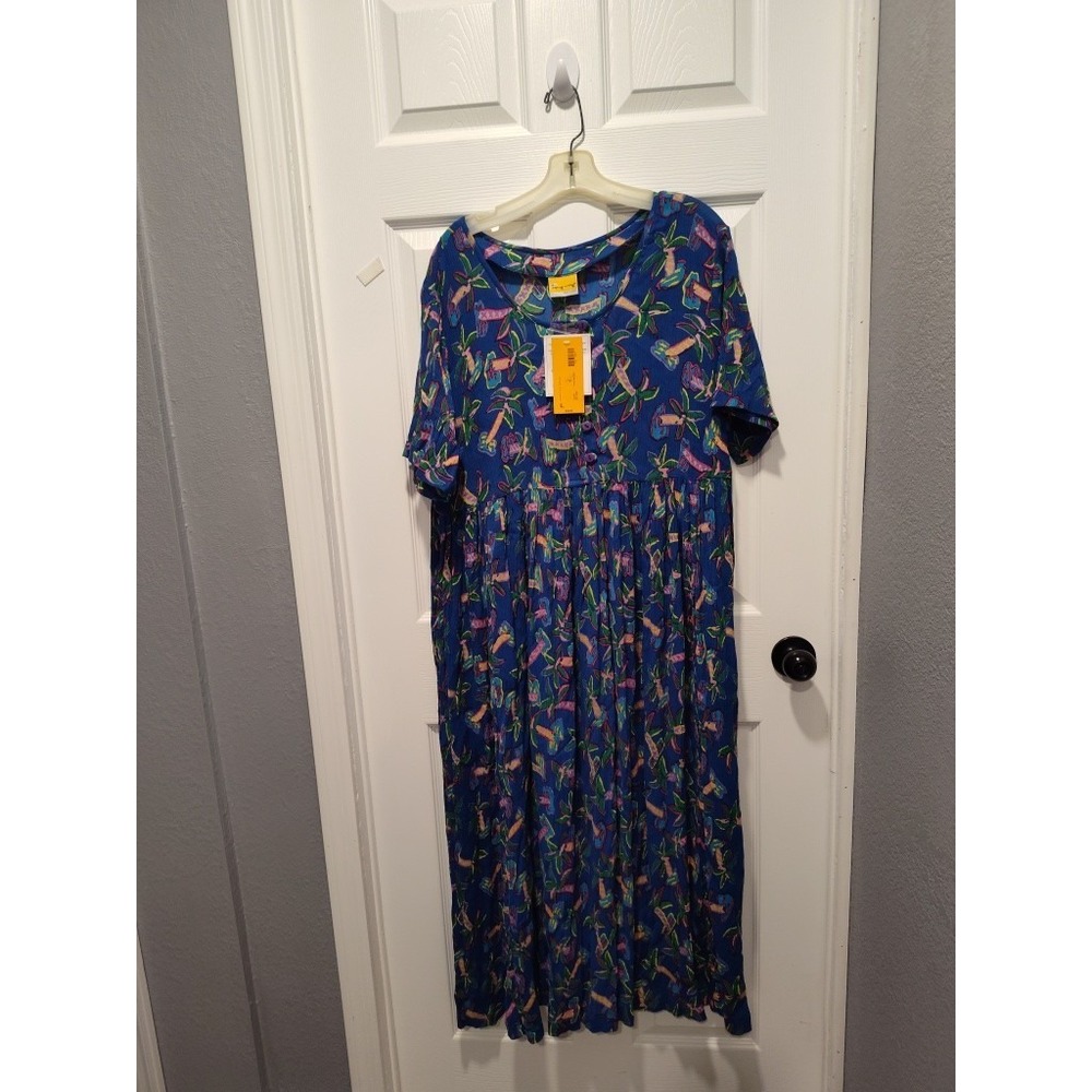 Down Under Size Large Blue Floral Hawaiian‎ Rayon Maxi Dress